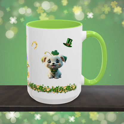 Gaelic Gratitude Puppy: St. Patrick's Day Two-Tone Coffee Mug - Festive Ceramic Mug for Positivity & Mindfulness