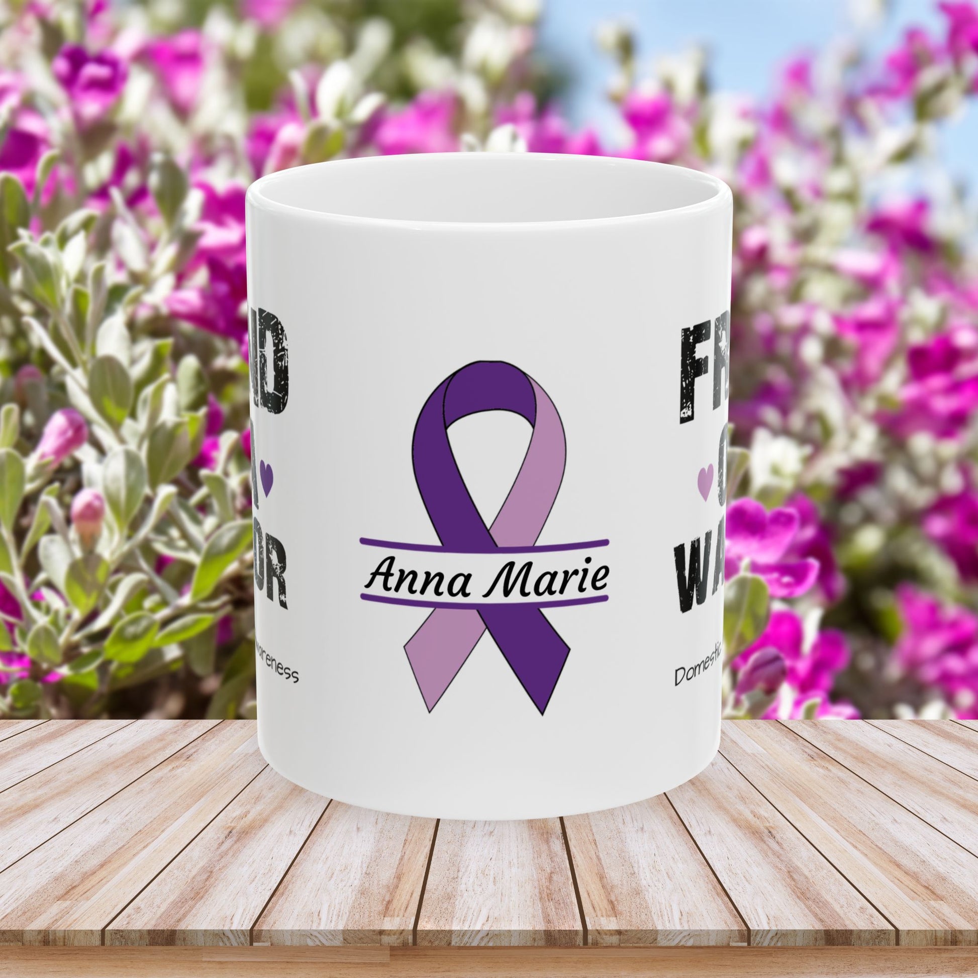 Friend of a Warrior - Personalized Domestic Violence Awareness Gift, Empowerment and Resilience Ceramic Mug, Support for Survivors