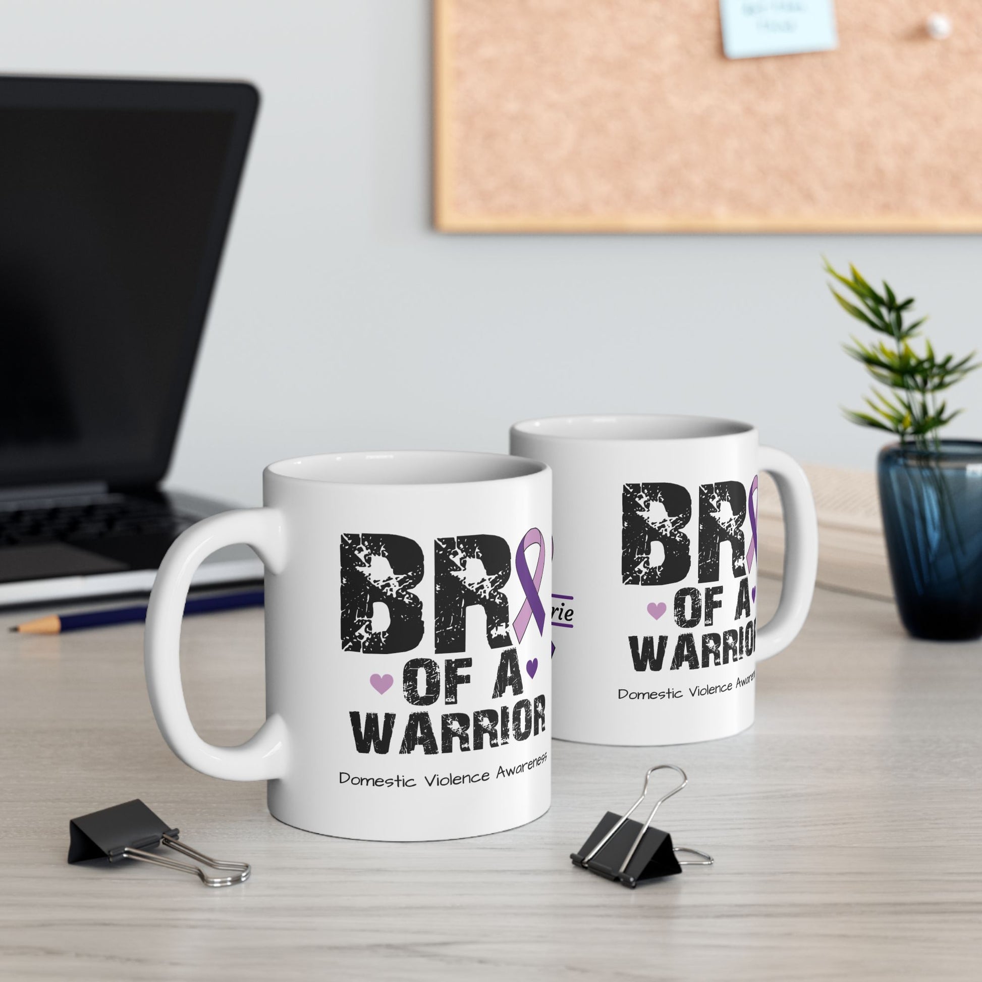 Bro of a Warrior - Personalized Domestic Violence Awareness Gift, Empowerment and Resilience Ceramic Mug, Support for Survivors