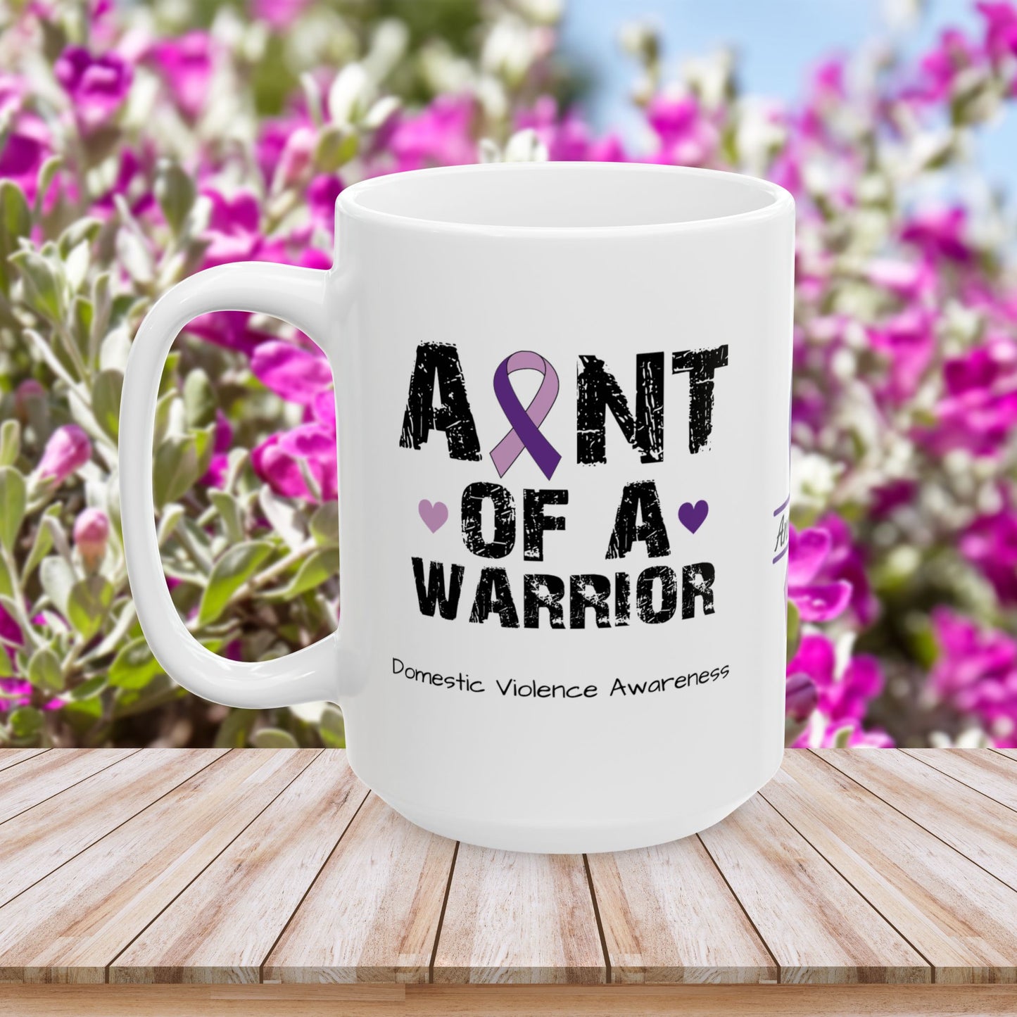 Aunt of a Warrior - Personalized Domestic Violence Awareness Gift, Empowerment and Resilience Ceramic Mug, Support for Survivors