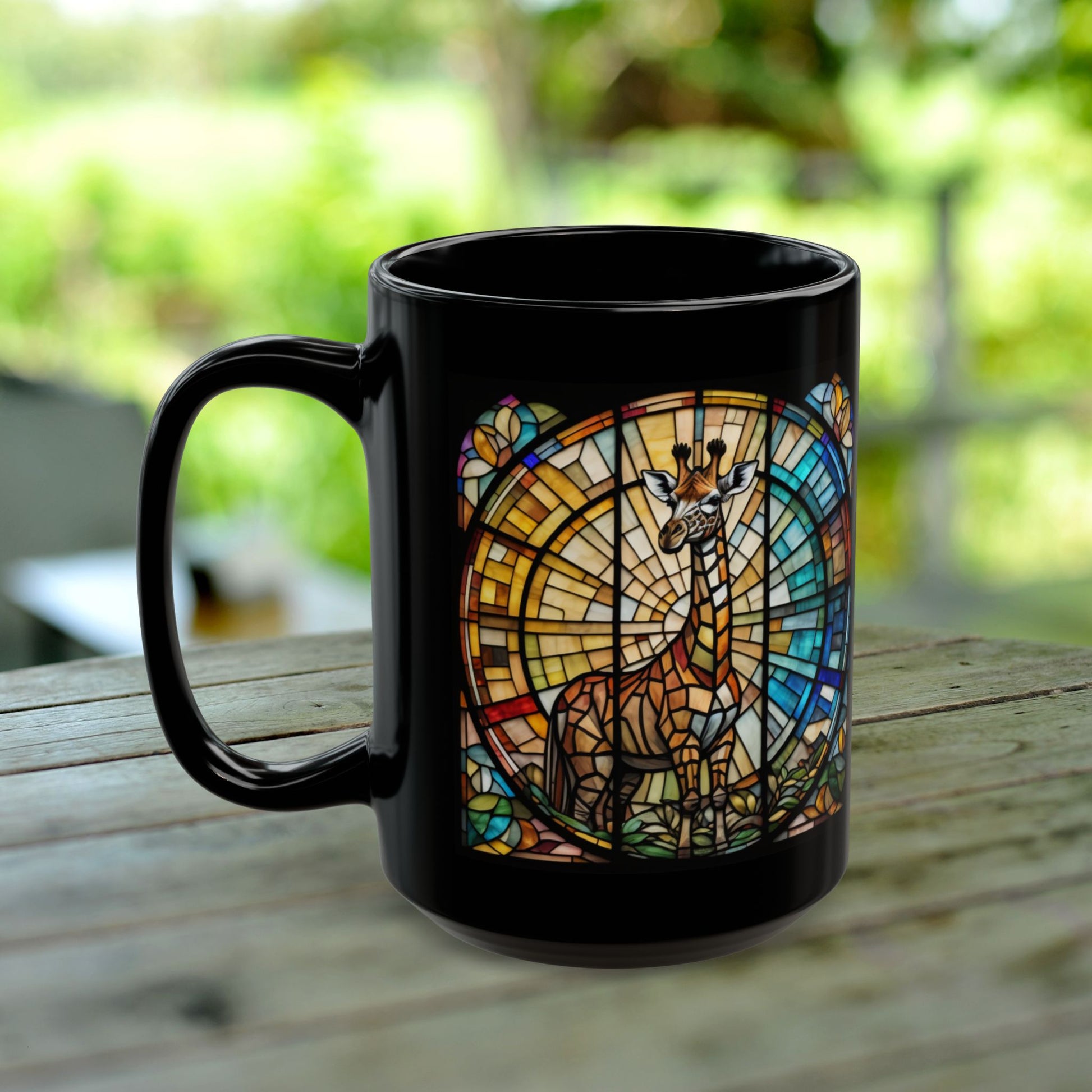 Giraffe Personalized Mug, Stained Glass Zoo Animal Design, Unique Ceramic Gift for Wildlife Lovers, Coffee, Tea, & Hot Chocolate Cup