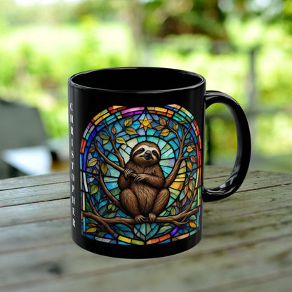 Sloth Personalized Mug, Stained Glass Zoo Animal Design, Unique Ceramic Gift for Wildlife Lovers, Coffee, Tea, & Hot Chocolate Cup