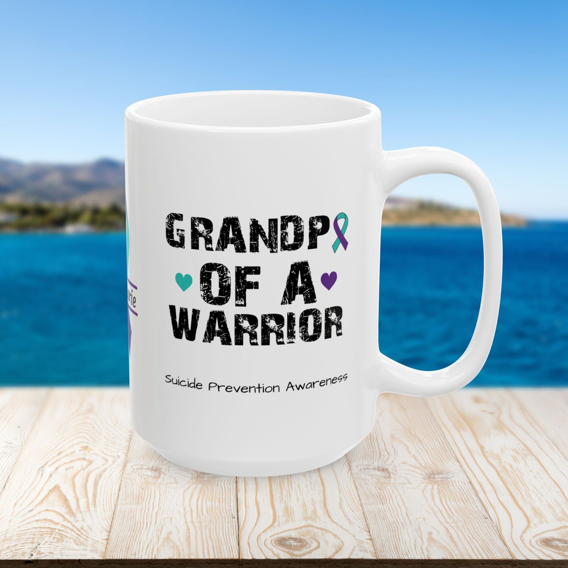 Grandpa of a Warrior - Personalized Suicide Prevention Awareness Gift, Empowerment and Resilience Ceramic Mug, Support for Survivors