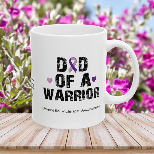 Dad of a Warrior - Personalized Domestic Violence Awareness Gift, Empowerment and Resilience Ceramic Mug, Support for Survivors