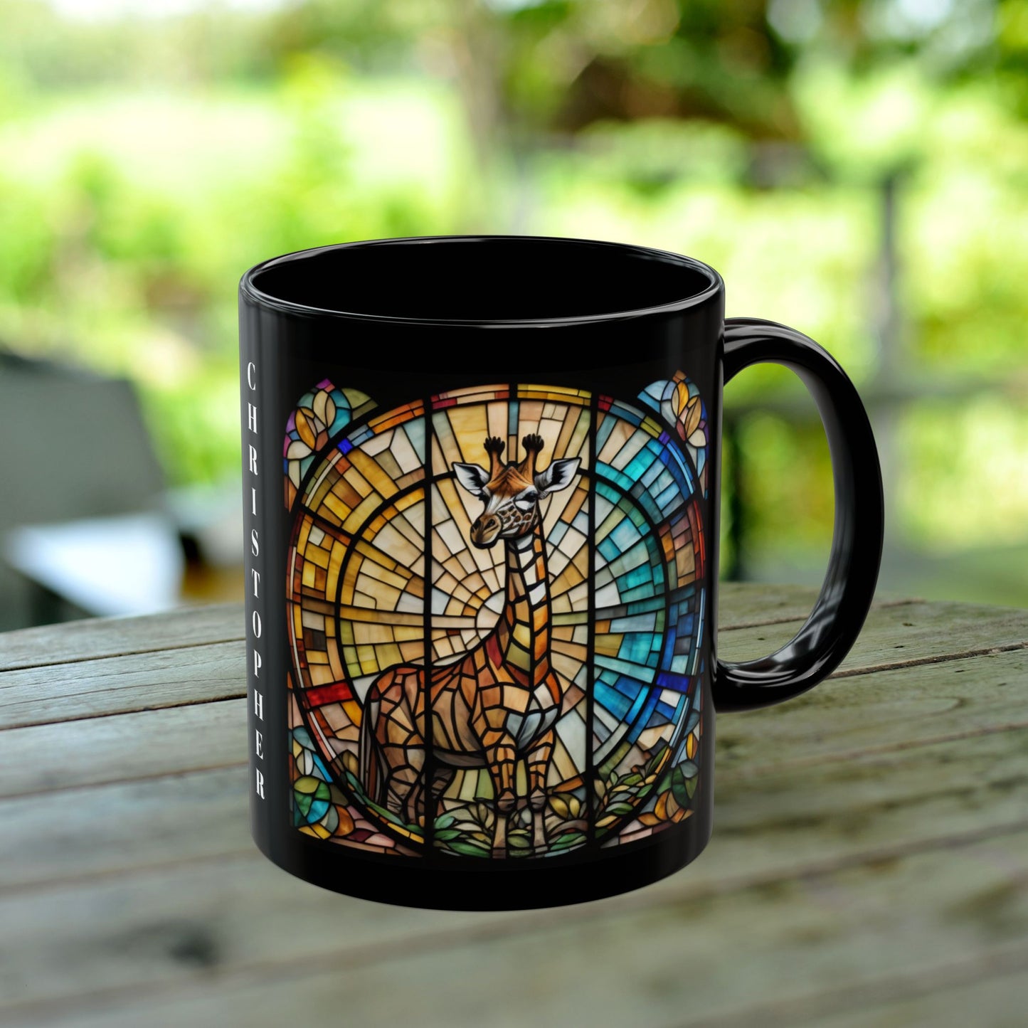 Giraffe Personalized Mug, Stained Glass Zoo Animal Design, Unique Ceramic Gift for Wildlife Lovers, Coffee, Tea, & Hot Chocolate Cup