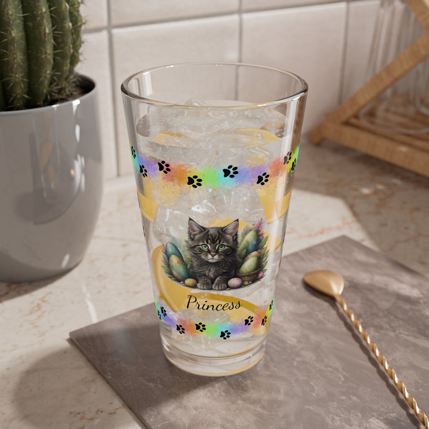 Maine Coon Easter Kitten 16oz Pint Glass - Personalized Cat-Themed Gift, Mental Health Drinkware, Holiday Décor & Easter Celebration