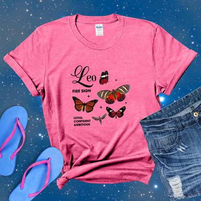 Leo Butterfly Zodiac T-Shirt, Astrology Shirt for Leo, Horoscope Gift, Leo Birthday, Leo Season Gift, Perfect Gift for Leo, Leo Zodiac Sign Tee