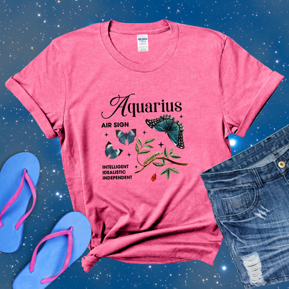 Aquarius Butterfly Zodiac T-Shirt, Astrology Shirt for Aquarius, Horoscope Gift, Aquarius Birthday, Aquarius Season Gift, Aquarius Gift, Zodiac Tee