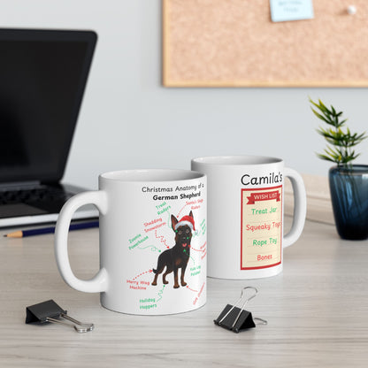 German Shepherd (Bi-Color) Personalized Christmas Dog Anatomy Mug, Funny Holiday Gift for Dog Lovers, Festive Dog Breed Coffee Cup