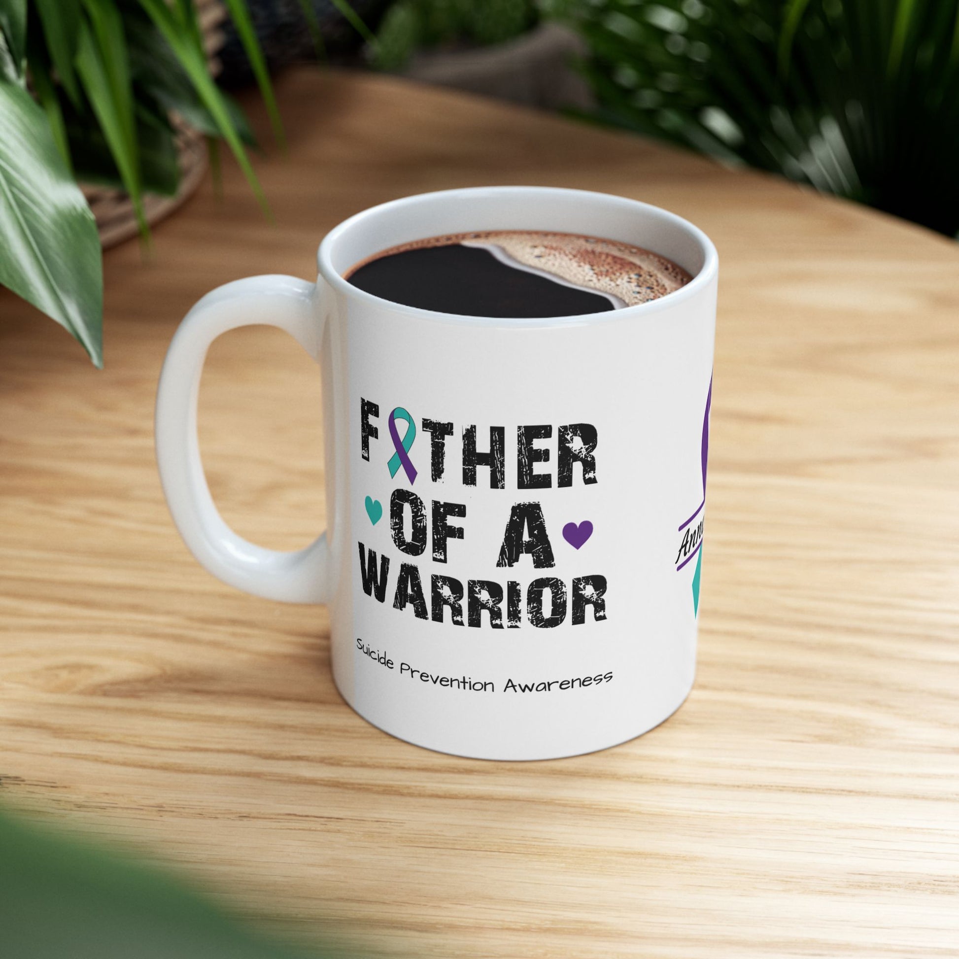 Father of a Warrior - Personalized Suicide Prevention Awareness Gift, Empowerment and Resilience Ceramic Mug, Support for Survivors