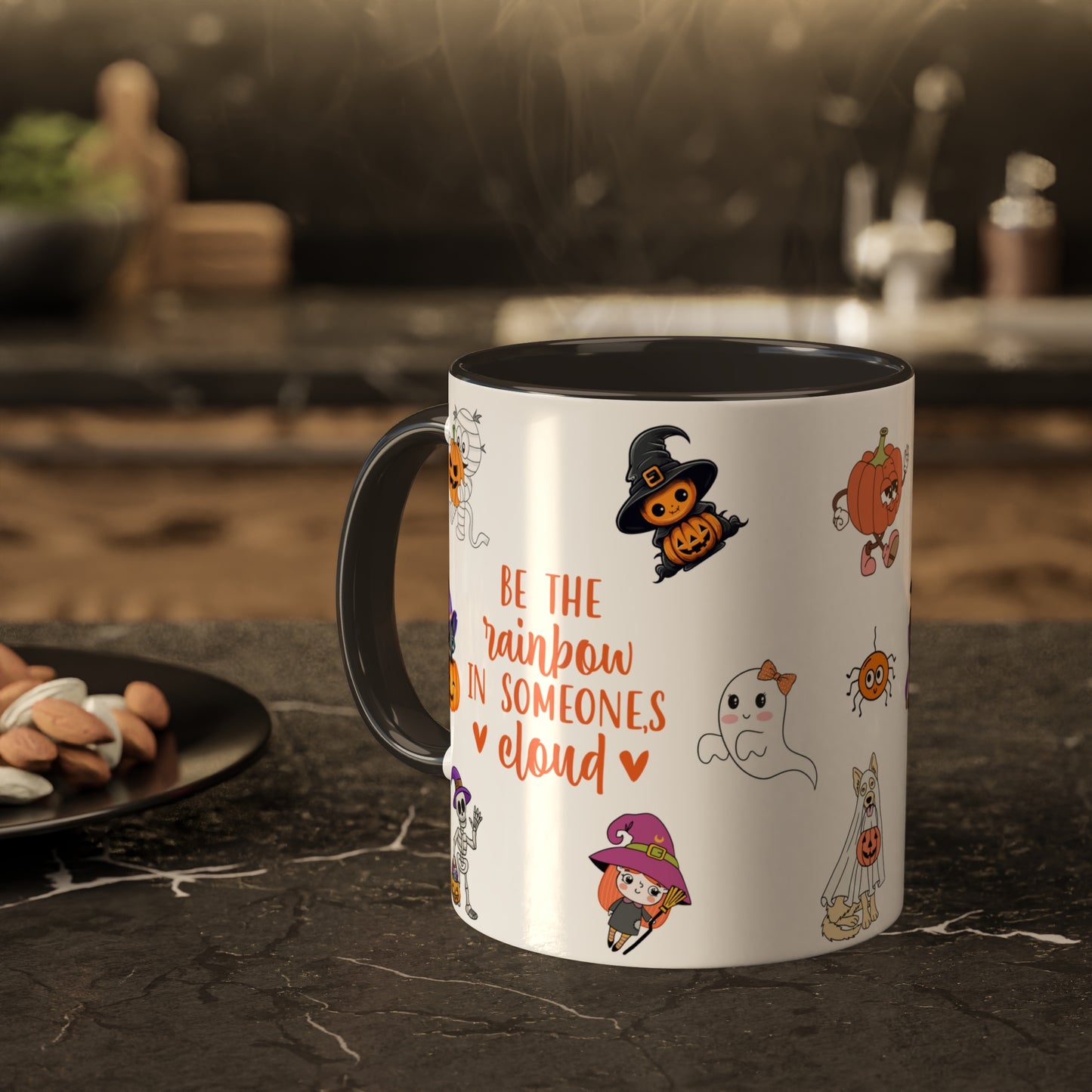 Be The Rainbow In Someone's Cloud  - Halloween Affirmation Mug - 11oz Ceramic Coffee Cup with Positive Quotes & Cute Vibes