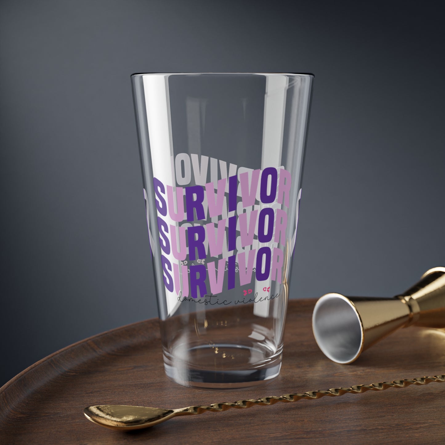 Survivor Survivor Survivor Domestic Violence 16oz Pint Glass - Stop Abuse, Support Survivors, Break the Silence