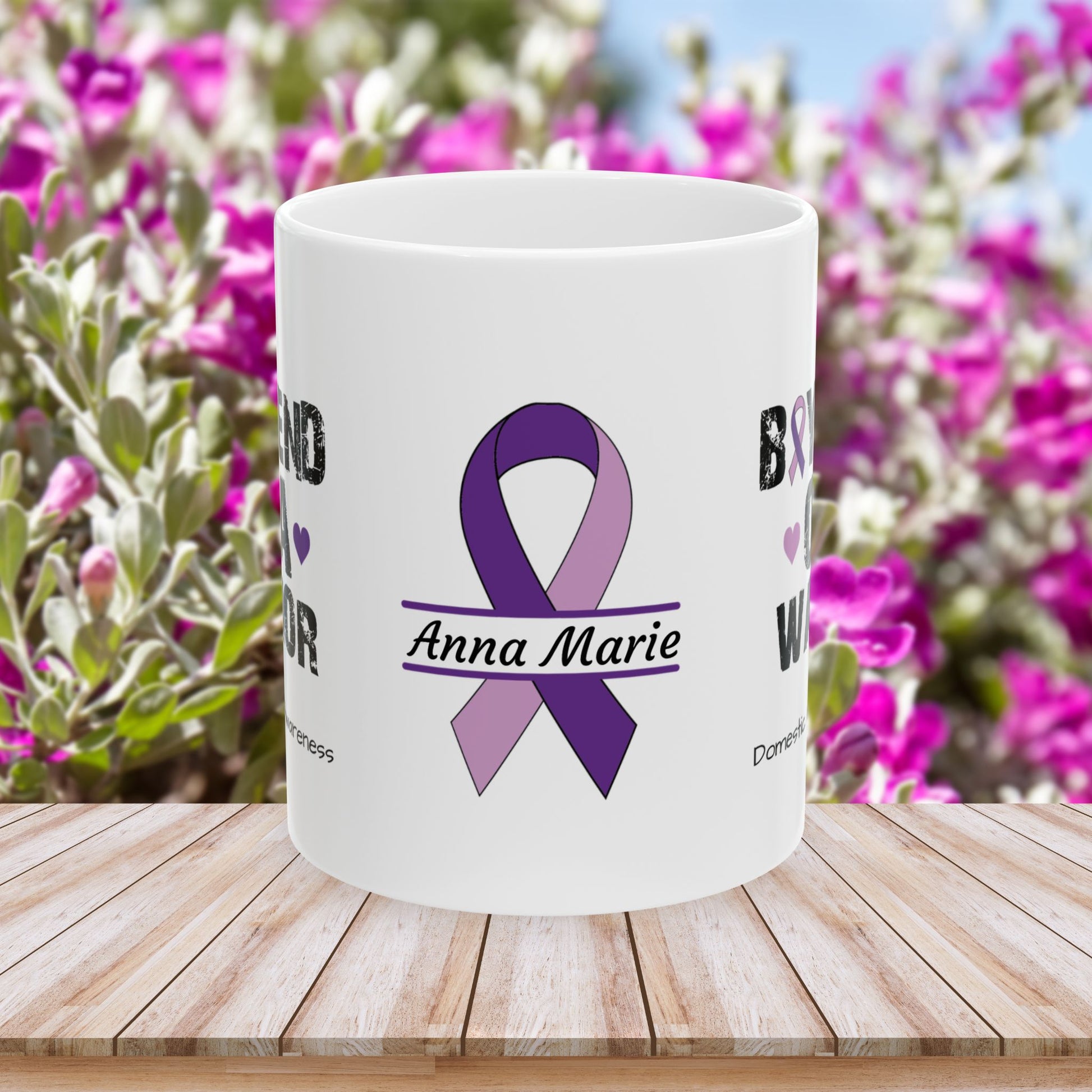 Boyfriend of a Warrior - Personalized Domestic Violence Awareness Gift, Empowerment and Resilience Ceramic Mug, Support for Survivors