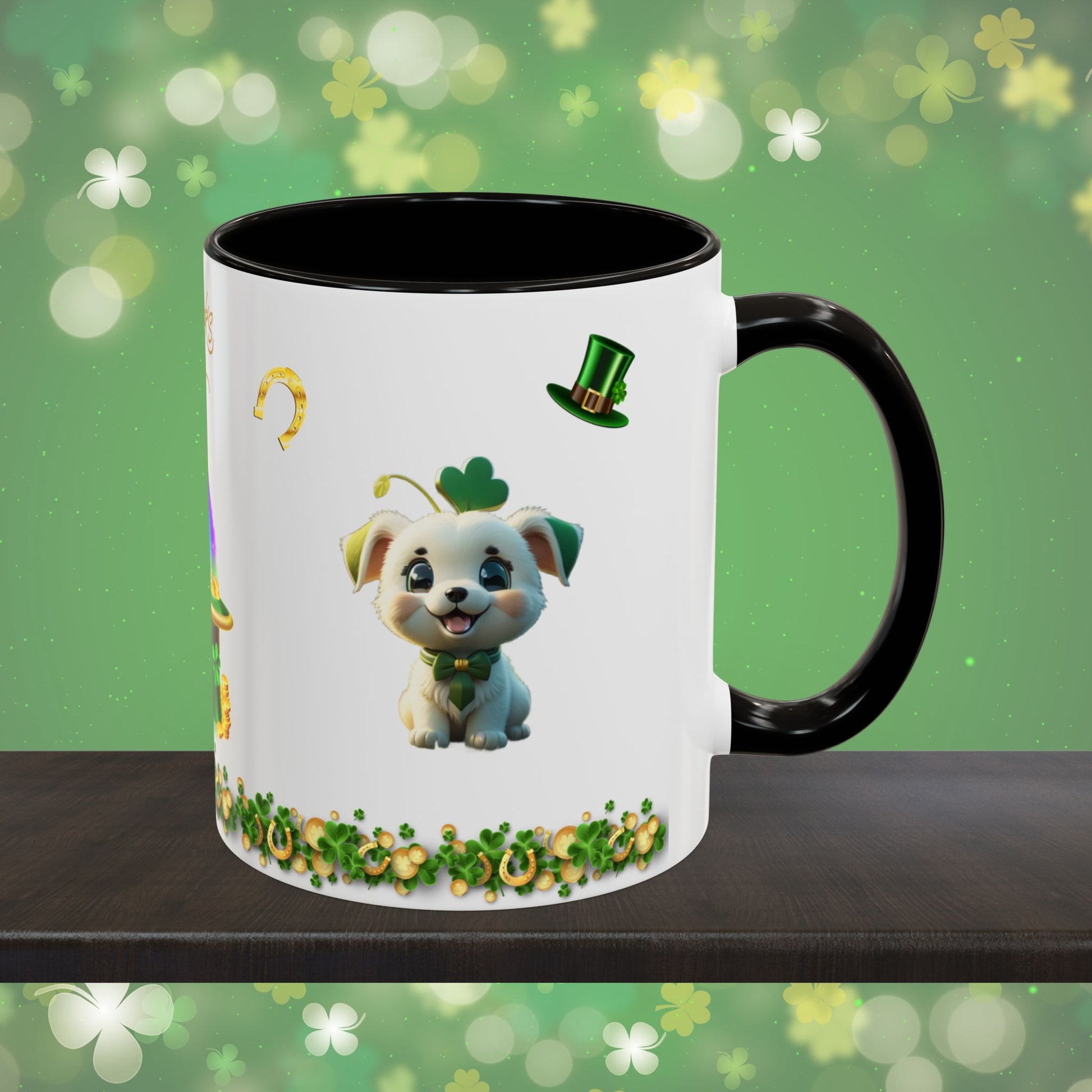 Gaelic Gratitude Puppy: St. Patrick's Day Two-Tone Coffee Mug - Festive Ceramic Mug for Positivity & Mindfulness