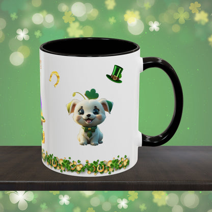 Gaelic Gratitude Puppy: St. Patrick's Day Two-Tone Coffee Mug - Festive Ceramic Mug for Positivity & Mindfulness