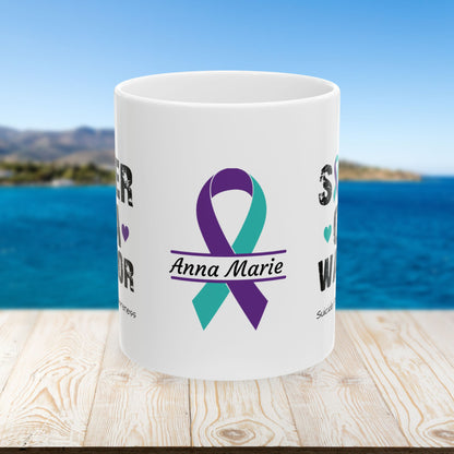 Sister of a Warrior - Personalized Suicide Prevention Awareness Gift, Empowerment and Resilience Ceramic Mug, Support for Survivors