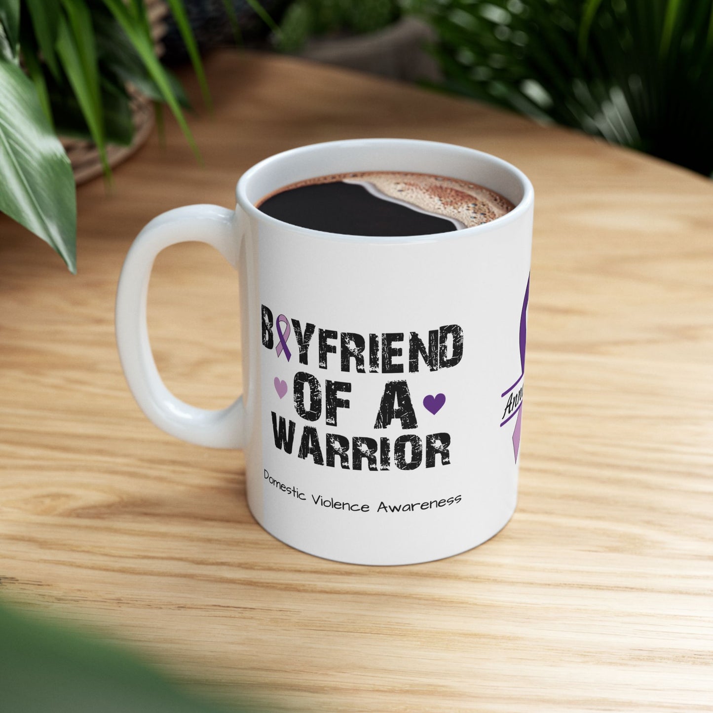 Boyfriend of a Warrior - Personalized Domestic Violence Awareness Gift, Empowerment and Resilience Ceramic Mug, Support for Survivors