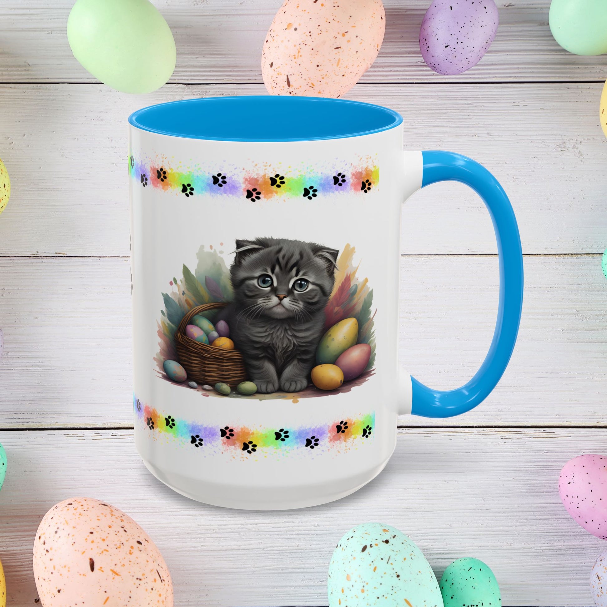 Scottish Fold: Easter Kitten Coffee Mug - Cute Cat Design, Mental Health Gift, 11oz & 15oz, 12 Color Options, Easter Décor & Gifts