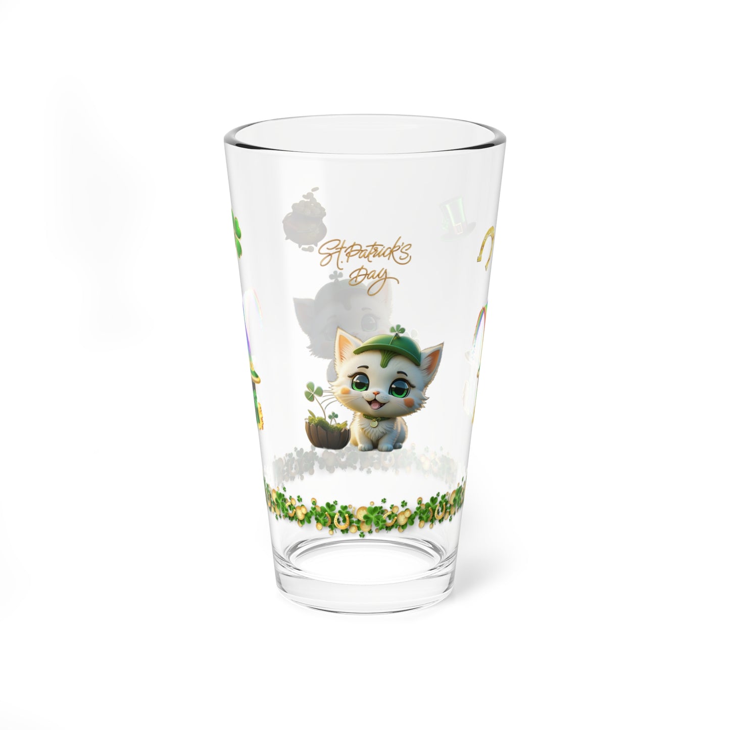 Clover Comfort Cat - St. Patrick's Day Pint Glass, 16oz