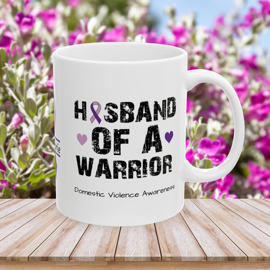 Husband of a Warrior - Personalized Domestic Violence Awareness Gift, Empowerment and Resilience Ceramic Mug, Support for Survivors