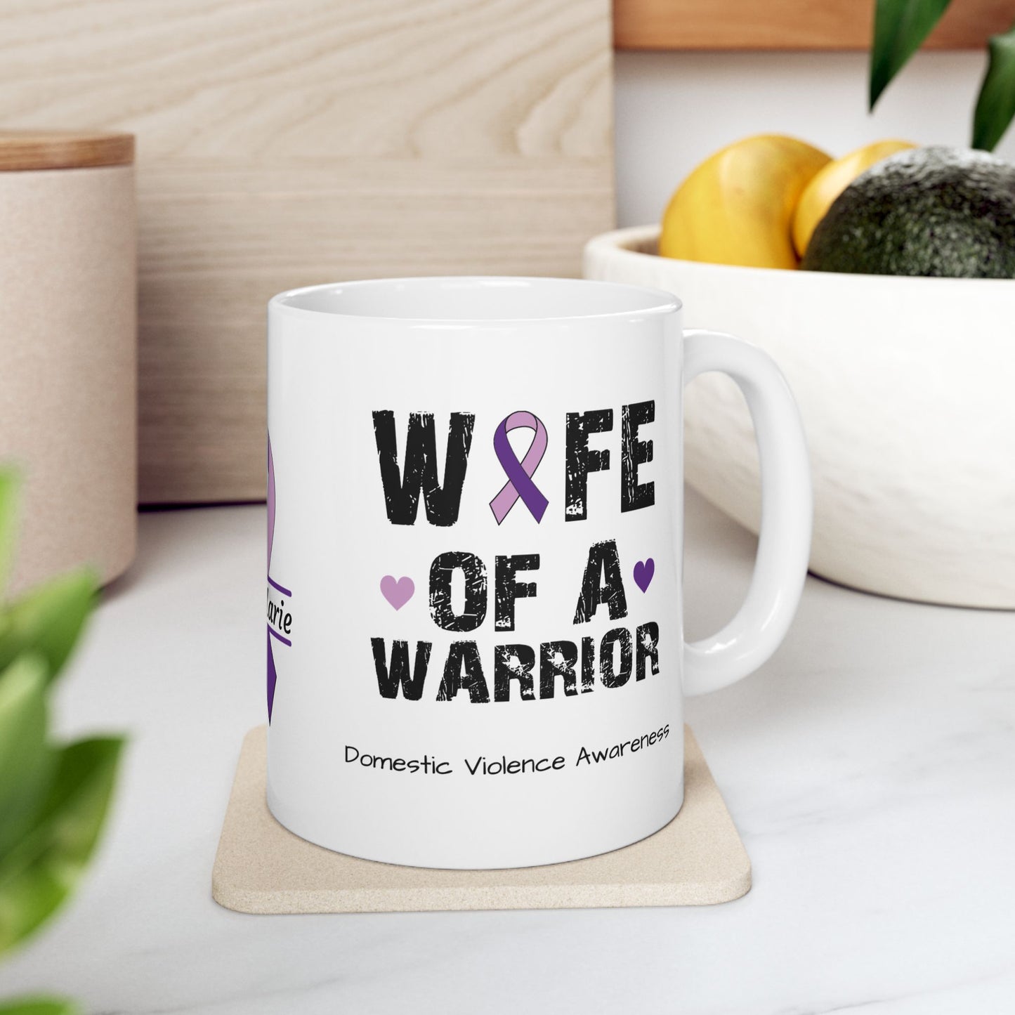 Wife of a Warrior - Personalized Domestic Violence Awareness Gift, Empowerment and Resilience Ceramic Mug, Support for Survivors