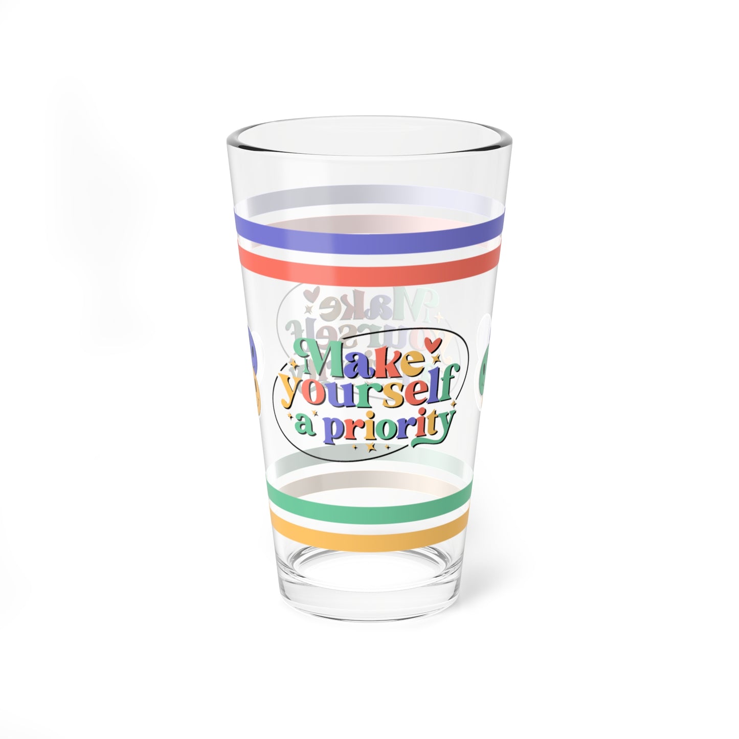 Make Yourself A Priority Retro Pint Glass - 16oz Mental Health Drinkware, Clear Glass for Beverages