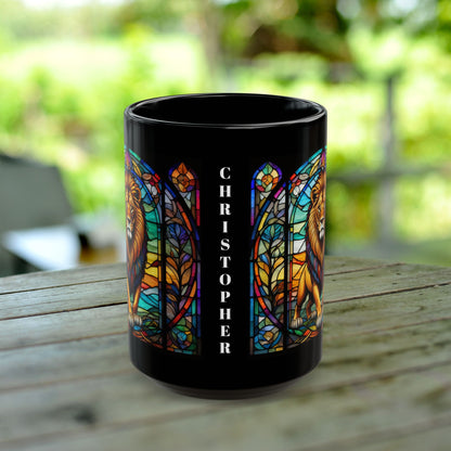 Lion Personalized Mug, Stained Glass Zoo Animal Design, Unique Ceramic Gift for Wildlife Lovers, Coffee, Tea, & Hot Chocolate Cup