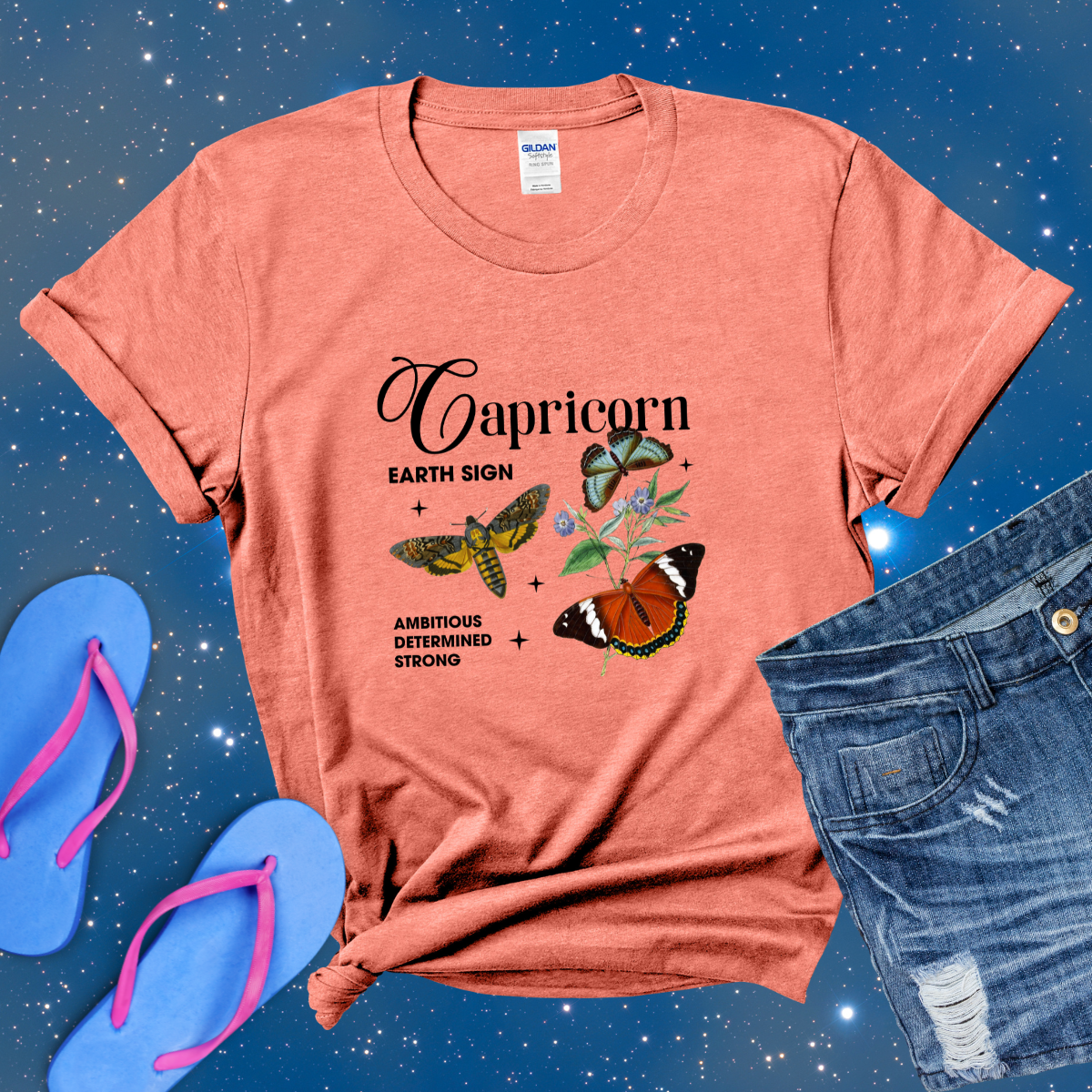 Capricorn Butterfly Zodiac T-Shirt, Astrology Shirt for Capricorn, Horoscope Gift, Capricorn Birthday, Capricorn Season Gift, Capricorn Gift, Zodiac T