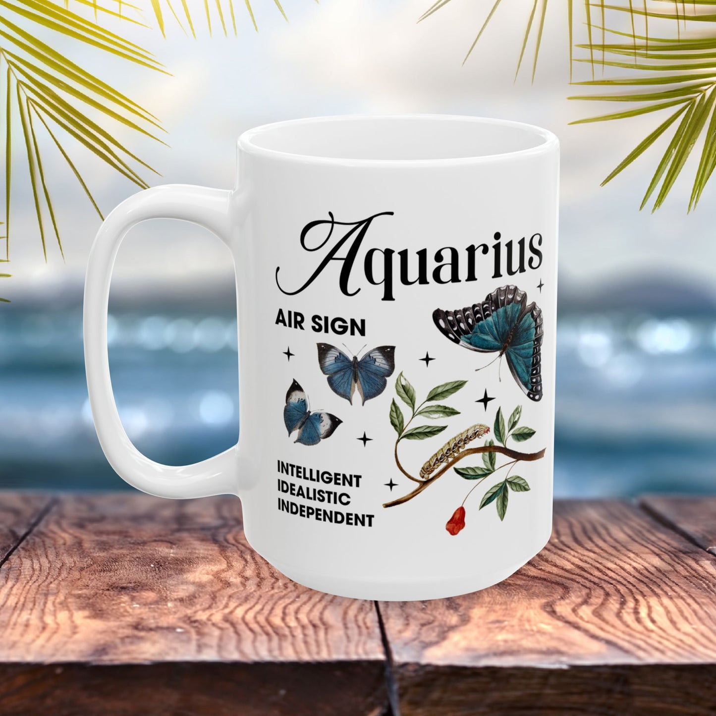 Aquarius Personalized Zodiac Mug, Gift for Aquarius, Horoscope Gift, Aquarius Birthday, Butterfly Design, Astrology Aquarius Mug, Aquarius Zodiac Sign, Zodiac Gift