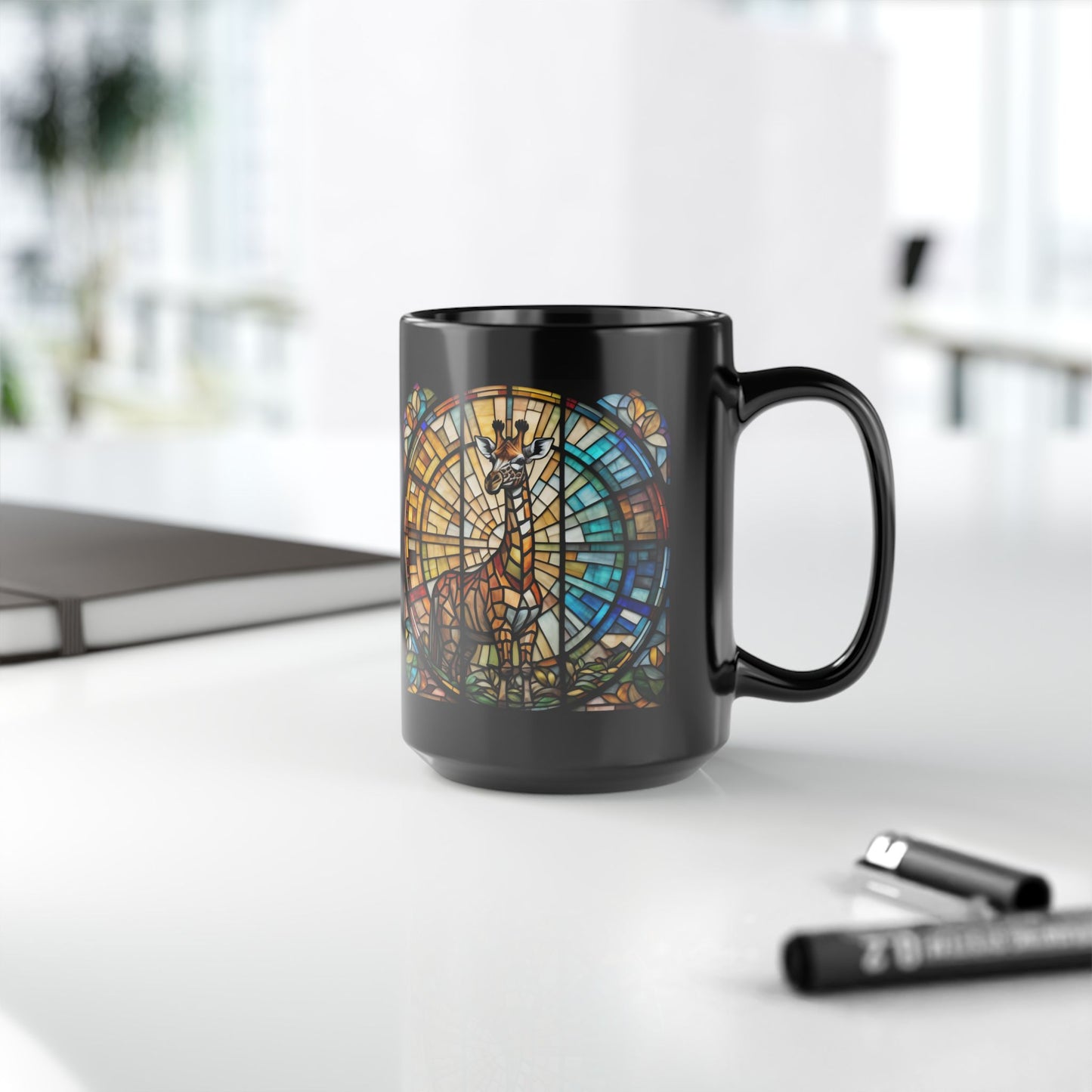 Giraffe Personalized Mug, Stained Glass Zoo Animal Design, Unique Ceramic Gift for Wildlife Lovers, Coffee, Tea, & Hot Chocolate Cup