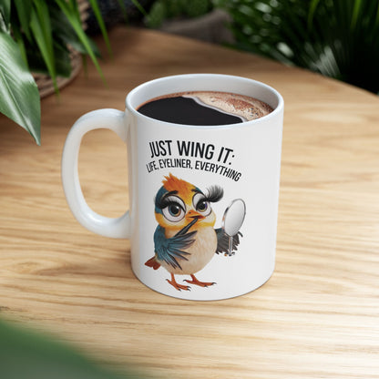 Just Wing It: Life, Eyeliner, Everything  - Ceramic Mug, (11oz, 15oz)