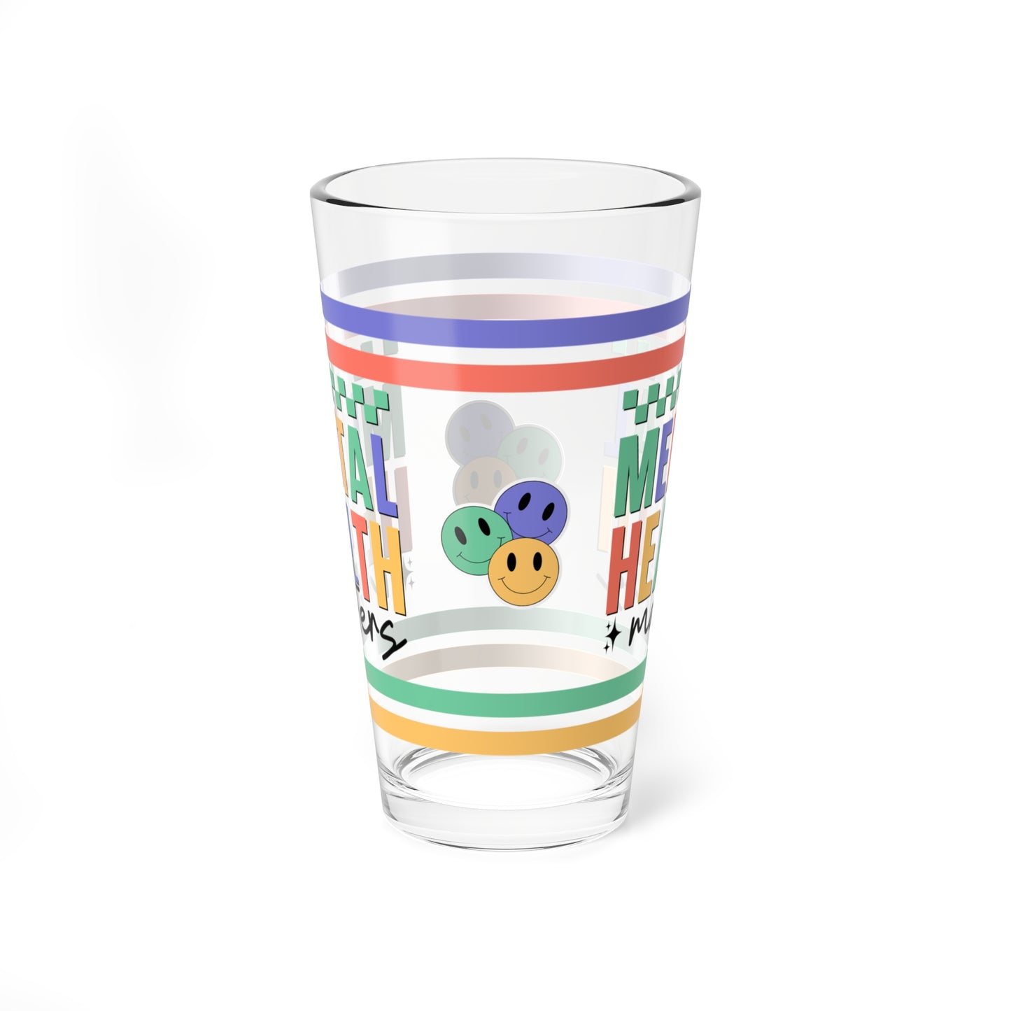 Mental Health Matters Retro Pint Glass - 16oz Mental Health Drinkware, Clear Glass for Beverages