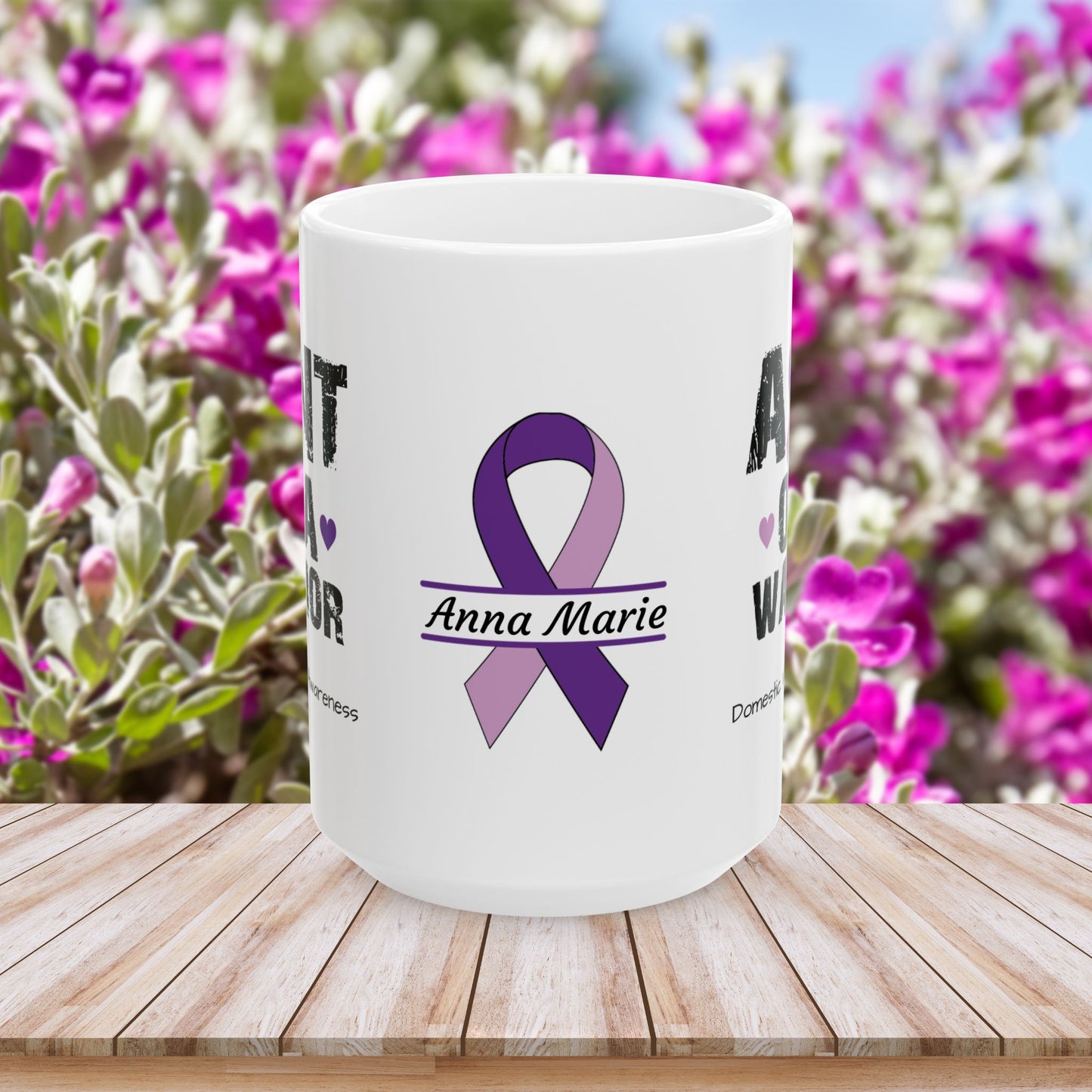 Aunt of a Warrior - Personalized Domestic Violence Awareness Gift, Empowerment and Resilience Ceramic Mug, Support for Survivors