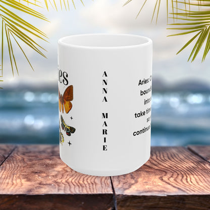 Aries Personalized Zodiac Mug, Gift for Aries, Horoscope Gift, Aries Birthday, Butterfly Design, Astrology Aries Mug, Aries Zodiac Sign, Zodiac Gift