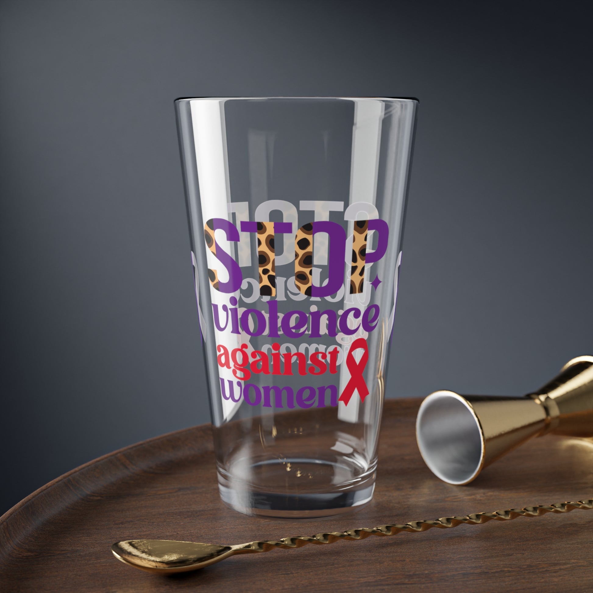 Stop Violence Against Women 16oz Pint Glass - Stop Abuse, Support Survivors, Break the Silence