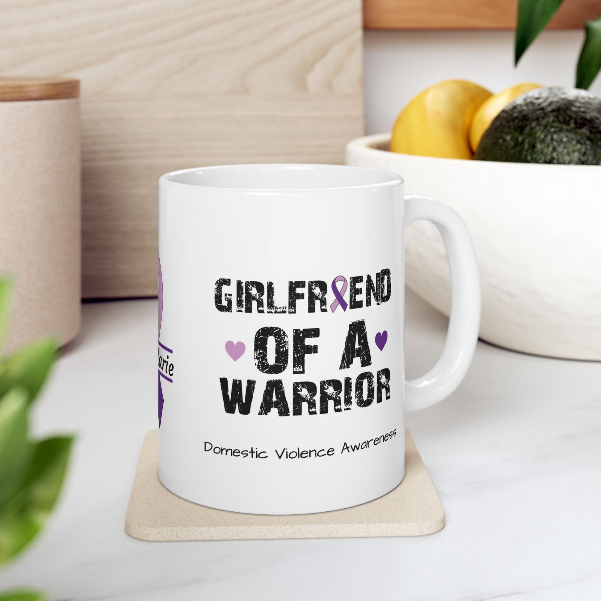 Girlfriend of a Warrior - Personalized Domestic Violence Awareness Gift, Empowerment and Resilience Ceramic Mug, Support for Survivors