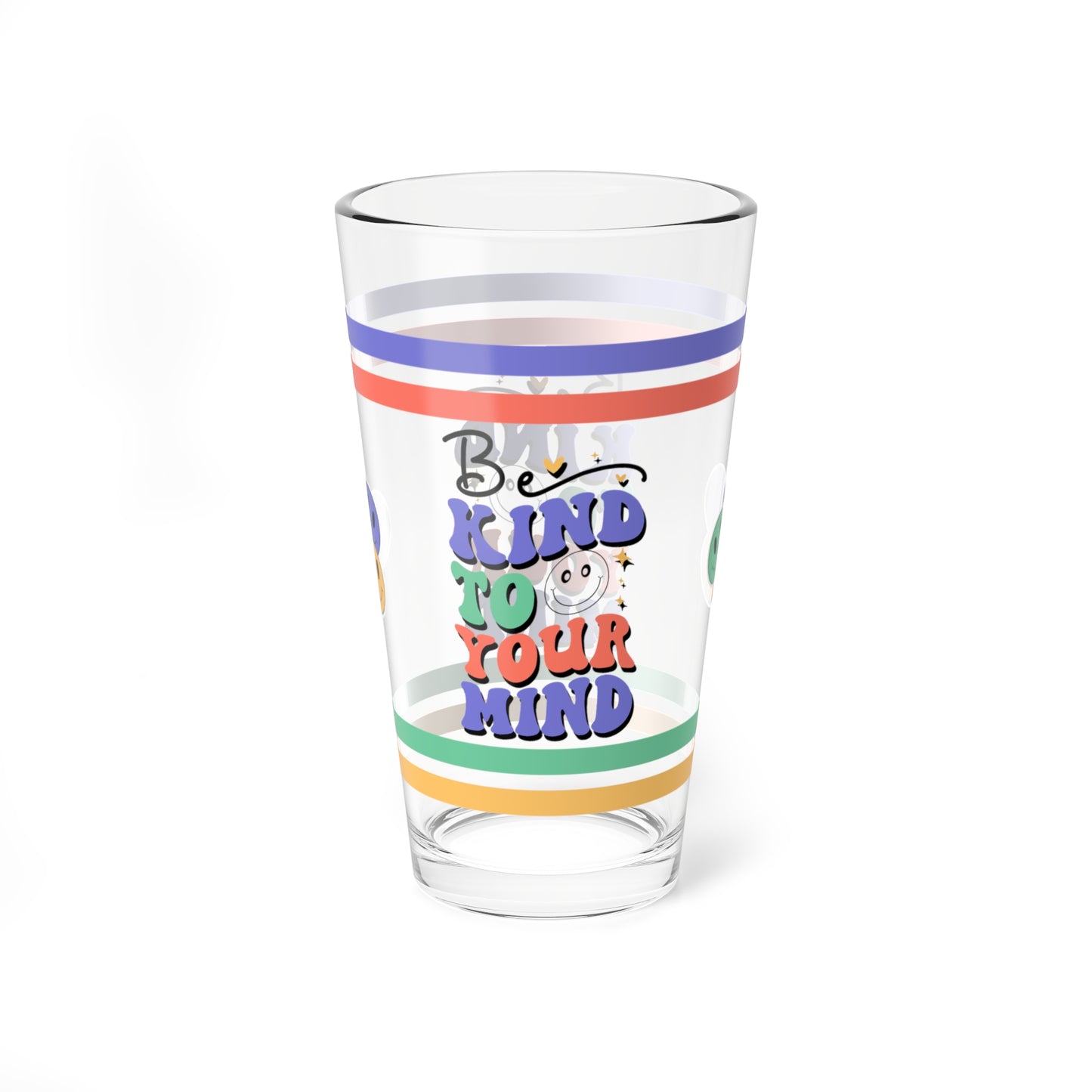 Be Kind To Your Mind Retro Pint Glass - 16oz Mental Health Drinkware, Clear Glass for Beverages