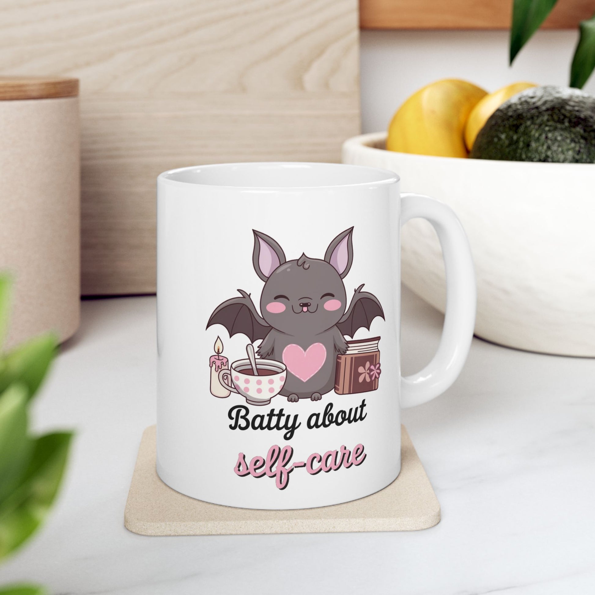 Batty About Self-Care Ceramic Mug, (11oz, 15oz)