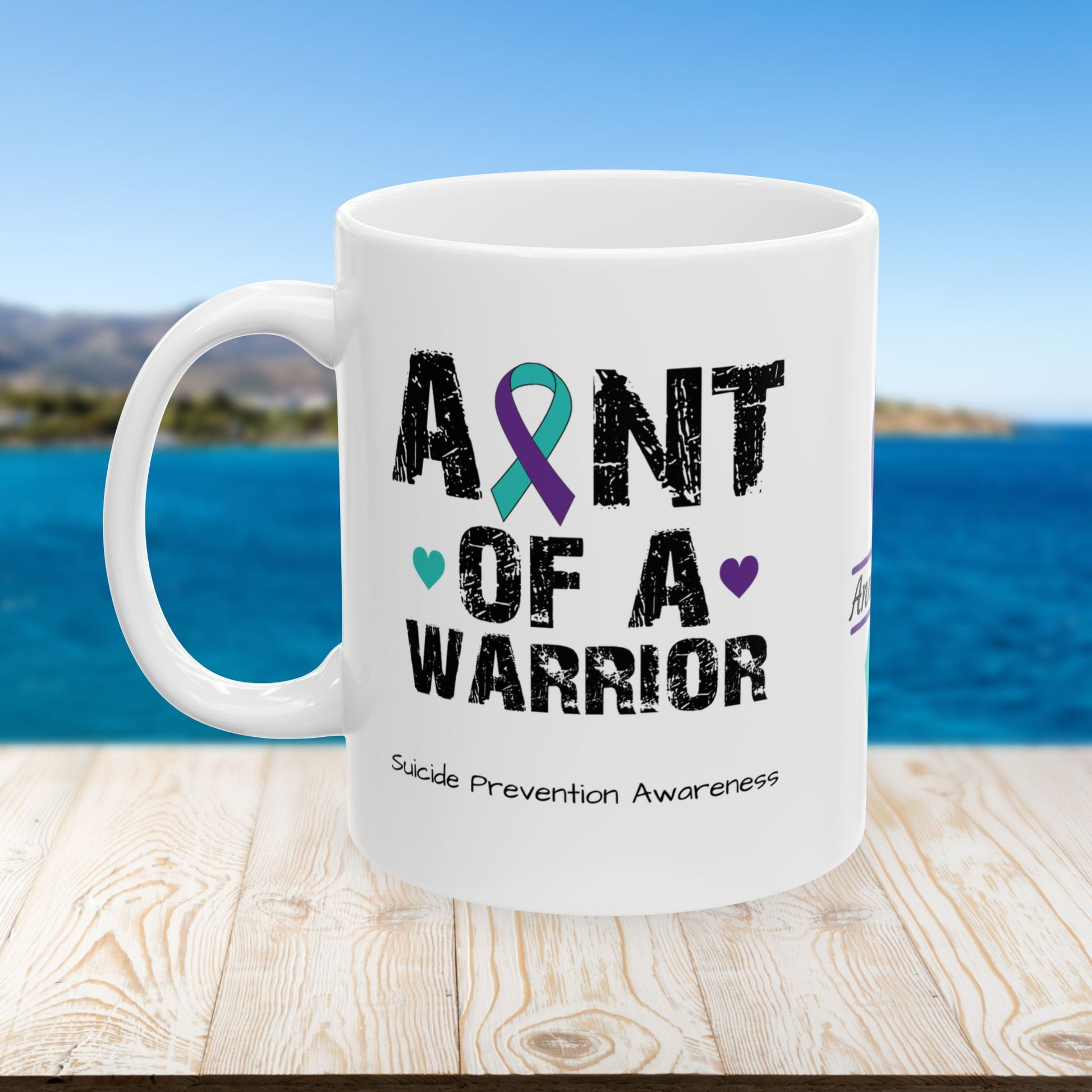 Aunt of a Warrior - Personalized Suicide Prevention Awareness Gift, Empowerment and Resilience Ceramic Mug, Support for Survivors