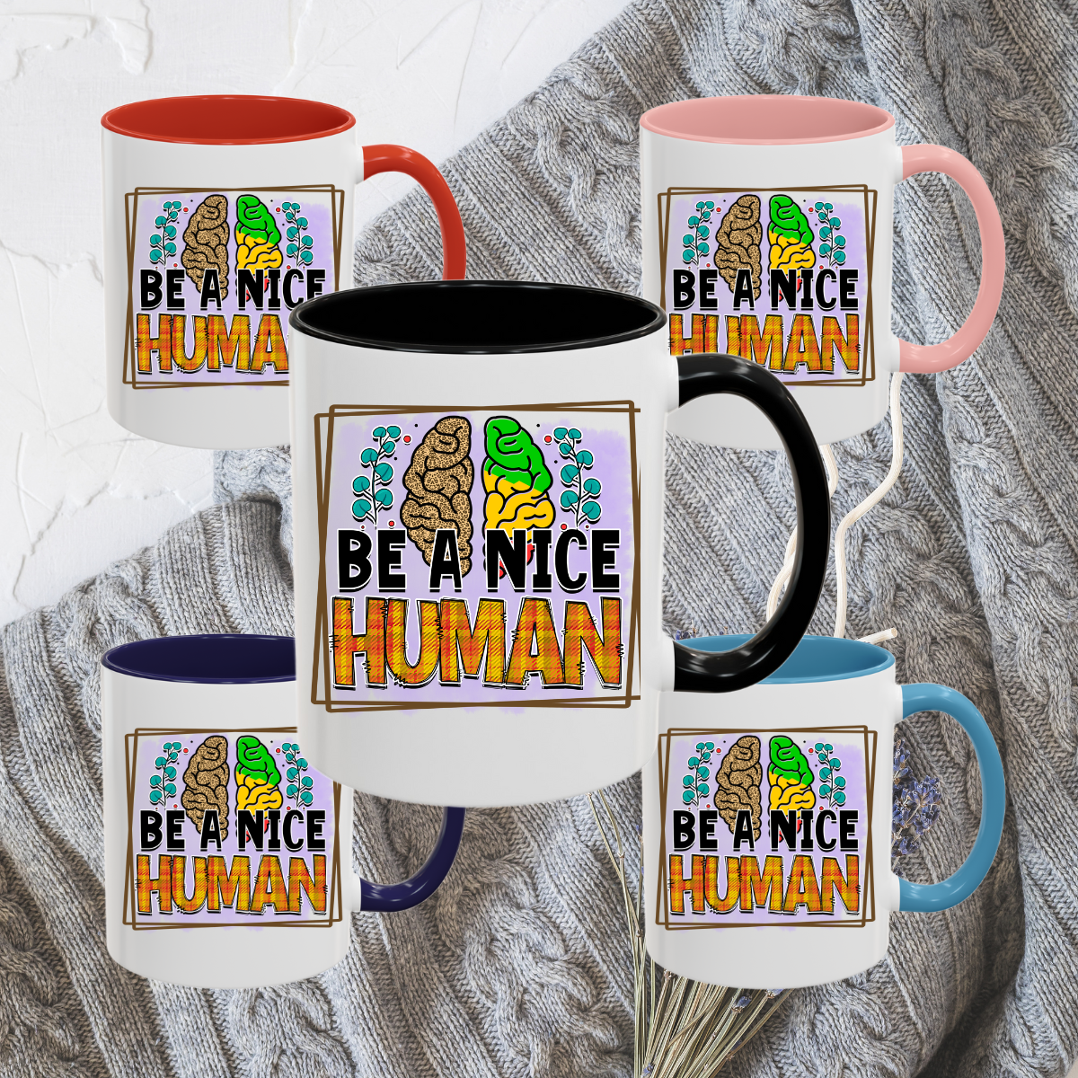 Be A Nice Human - Accent Coffee Mug (11, 15oz)