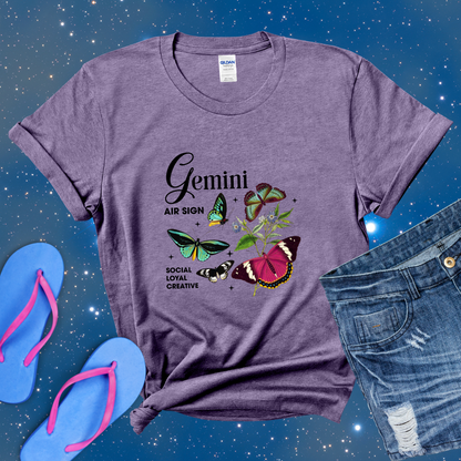 Gemini Butterfly Zodiac T-Shirt, Astrology Shirt for Gemini, Horoscope Gift, Gemini Birthday, Gemini Season Gift, Perfect Gift for Gemini, Zodiac Tee