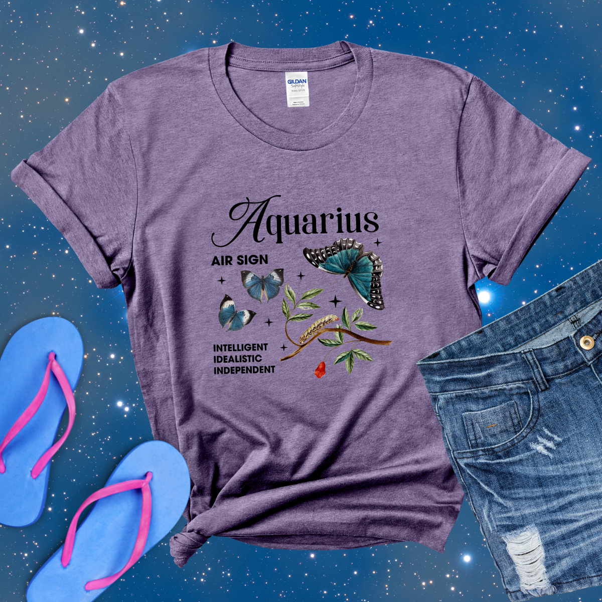 Aquarius Butterfly Zodiac T-Shirt, Astrology Shirt for Aquarius, Horoscope Gift, Aquarius Birthday, Aquarius Season Gift, Aquarius Gift, Zodiac Tee