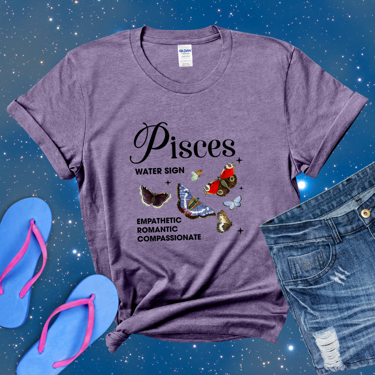 Pisces Butterfly Zodiac T-Shirt, Astrology Shirt for Pisces, Horoscope Gift, Pisces Birthday, Pisces Season Gift, Perfect Gift for Pisces, Zodiac Tee