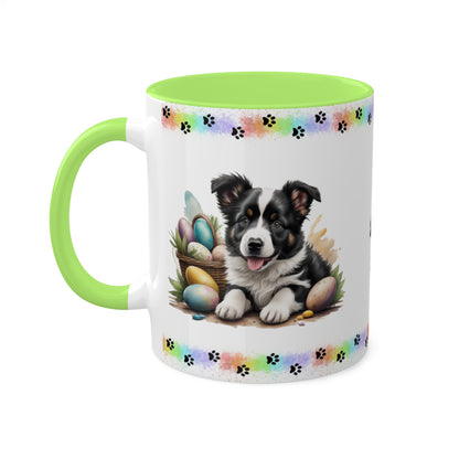 Border Collie - Eggstra-Adorable Easter Puppy Two-Tone Coffee Mug, 11oz