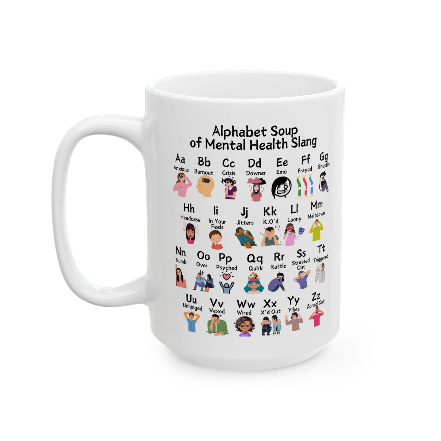 Alphabet Soup of Mental Health Slang Ceramic Mug, (11oz, 15oz)