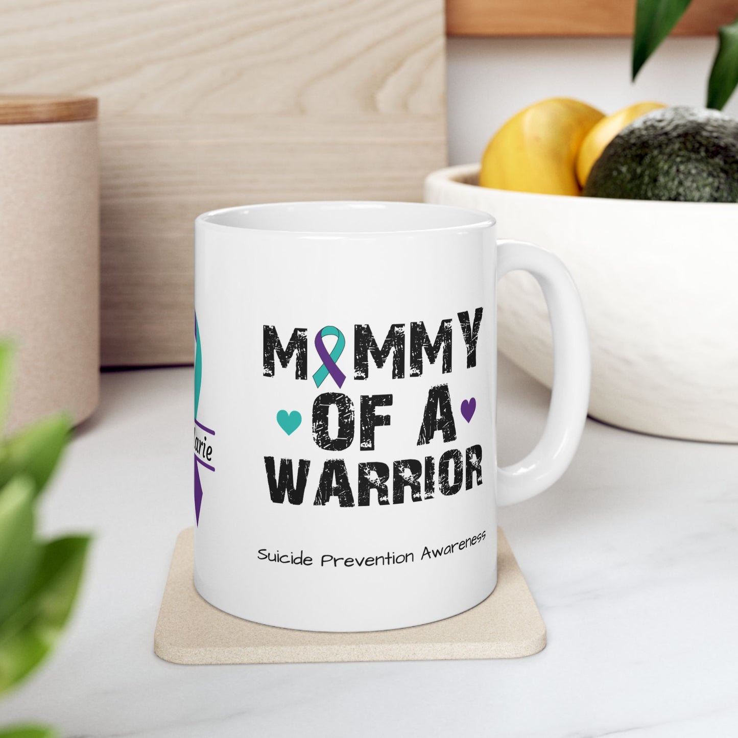 Mommy of a Warrior - Personalized Suicide Prevention Awareness Gift, Empowerment and Resilience Ceramic Mug, Support for Survivors