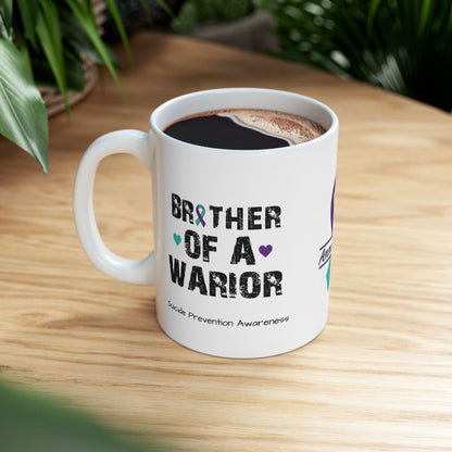 Brother of a Warrior - Personalized Suicide Prevention Awareness Gift, Empowerment and Resilience Ceramic Mug, Support for Survivors