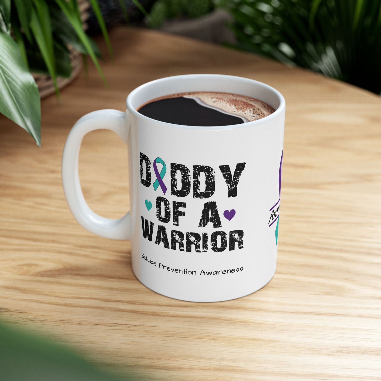 Daddy of a Warrior - Personalized Suicide Prevention Awareness Gift, Empowerment and Resilience Ceramic Mug, Support for Survivors