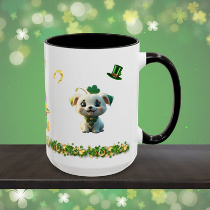 Gaelic Gratitude Puppy: St. Patrick's Day Two-Tone Coffee Mug - Festive Ceramic Mug for Positivity & Mindfulness