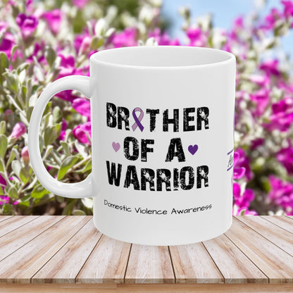 Brother of a Warrior - Personalized Domestic Violence Awareness Gift, Empowerment and Resilience Ceramic Mug, Support for Survivors